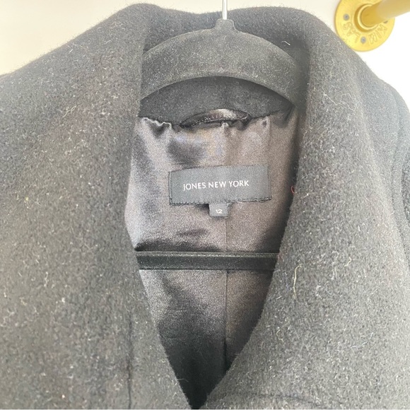 JONES NEW YORK - Cashmere & Wool Warm Timeless Black Long Pea Coat - size 12 - Picture 16 of 16